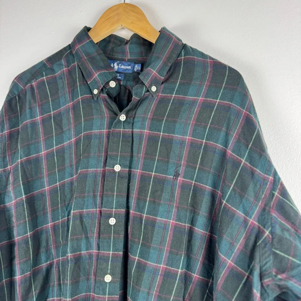 VTG! Ralph‎ Lauren Blake Shirt Mens XL Green Plaid Button Down 100% Cotton